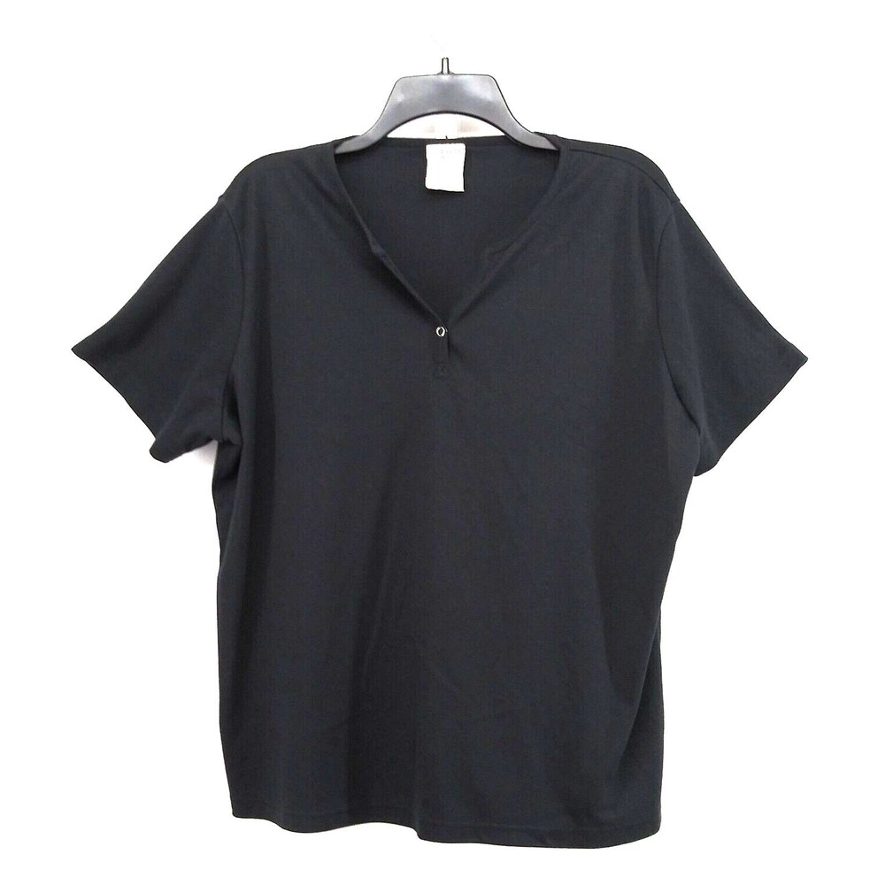 Allison Daley Shirt Womens Size 2X Black V-Neck Short Sleeve Pullover Top